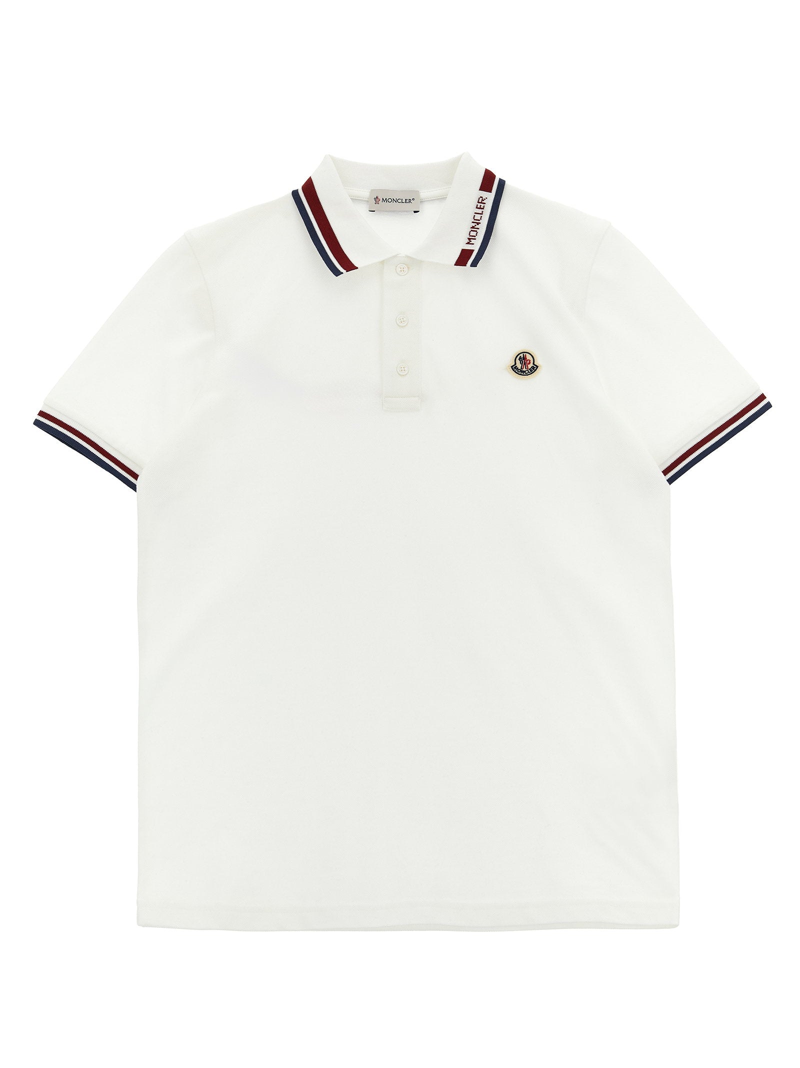 Moncler Enfant Tricolor-Trim Cotton Piquet Polo — White