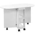 Mobile Folding Dining Table, Drop Leaf Table for Small Spaces with 2-tier Shelves, White
