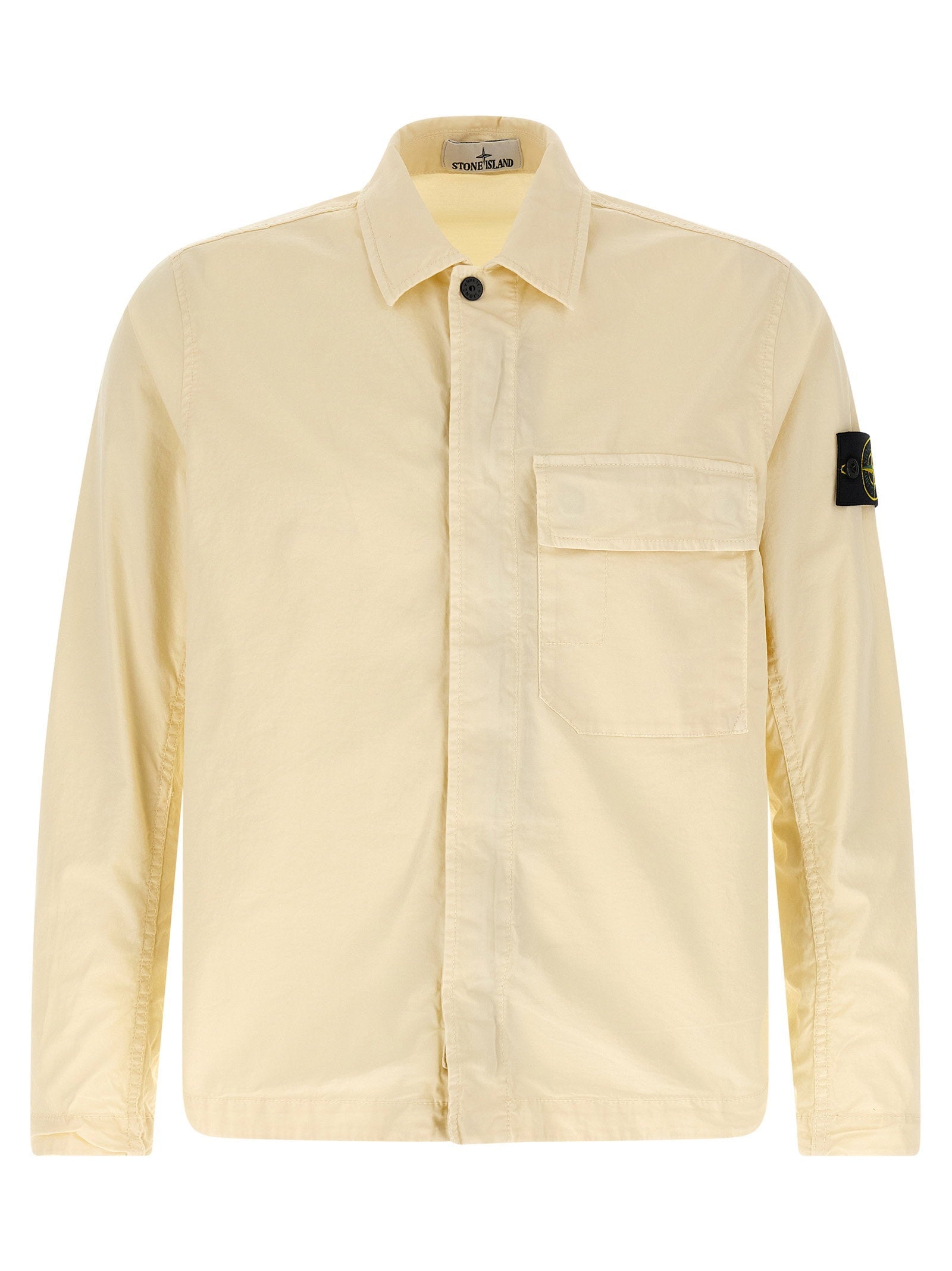 Stone Island Stretch Cotton Twill Overshirt — Cream