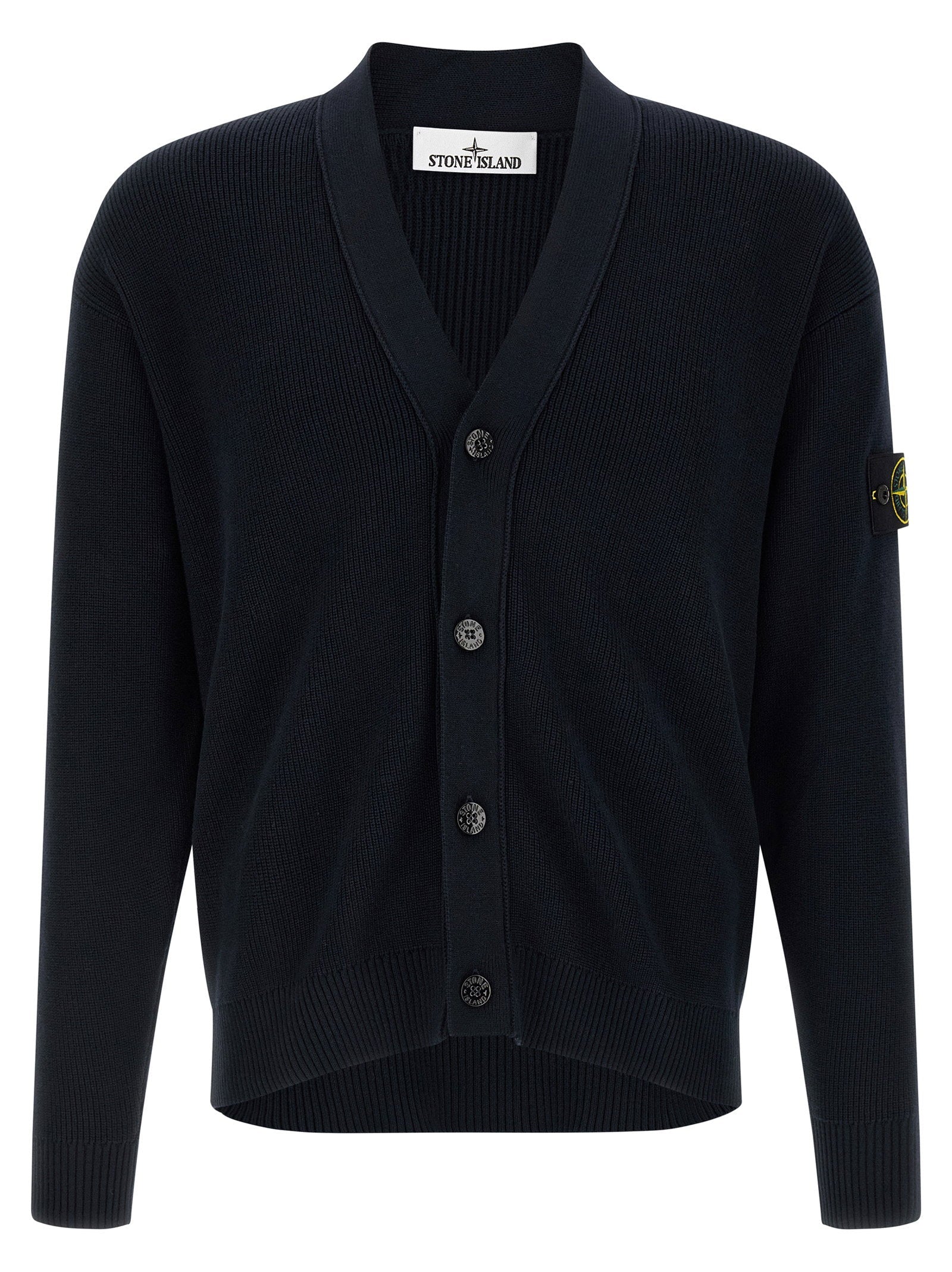 Stone Island Ribbed Organic Cotton Cardigan — Black