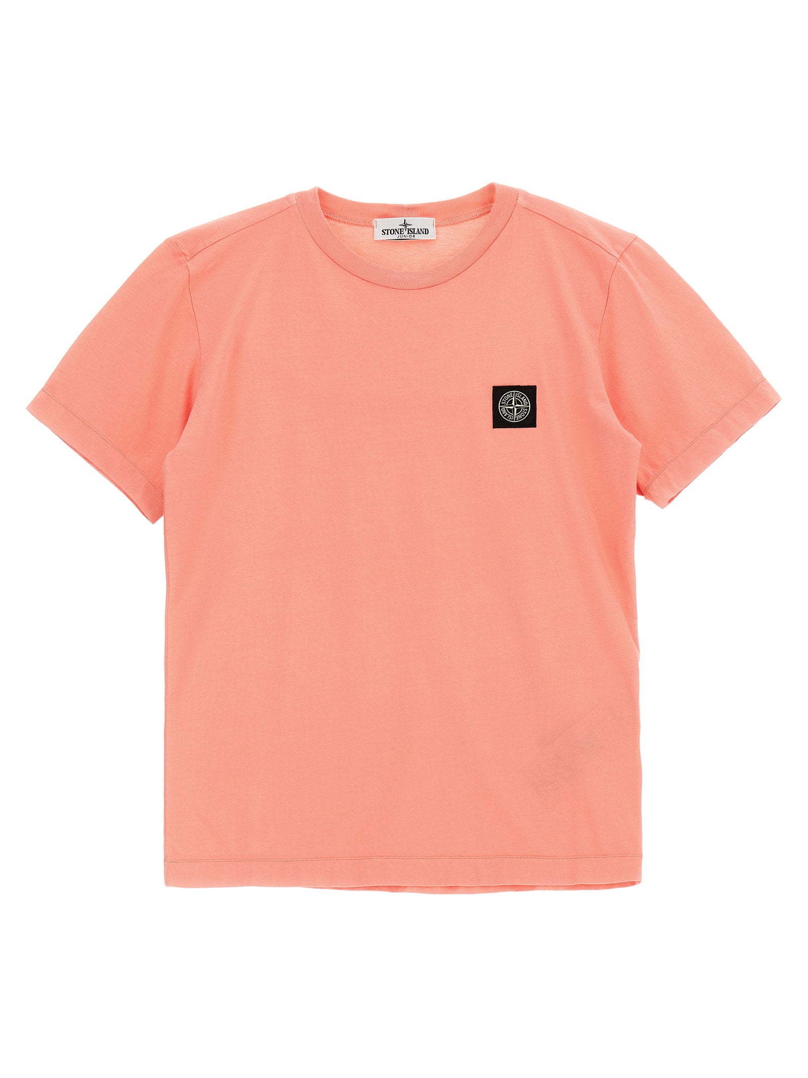 Stone Island Junior Compass Logo Cotton T-shirt — Coral