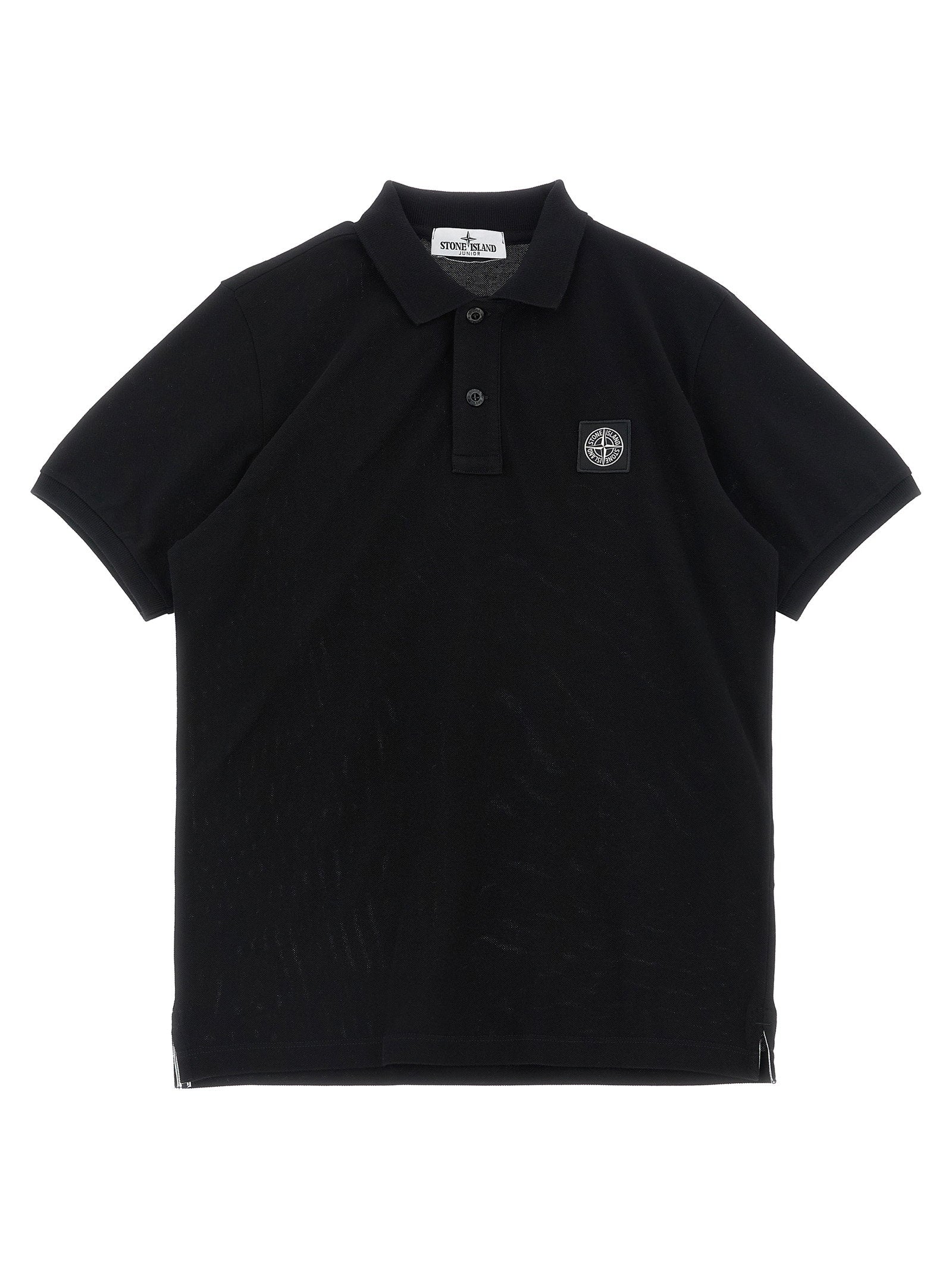 Stone Island Junior Compass Logo Organic Cotton Polo Shirt — Black