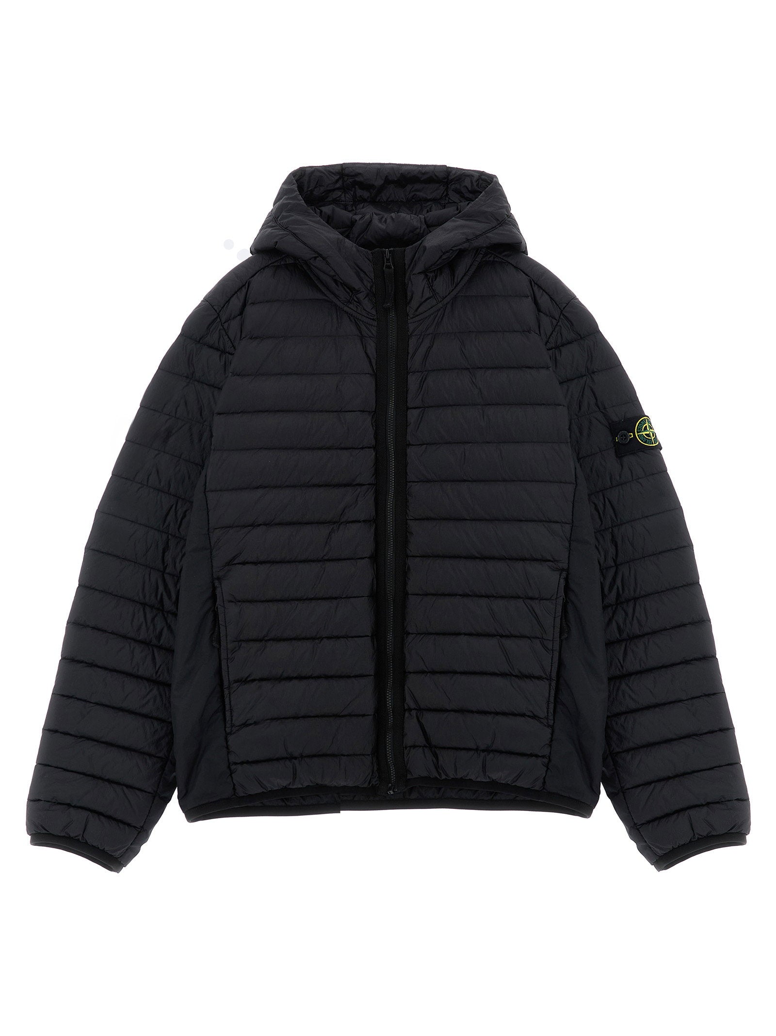 Chaqueta acolchada con capucha de plumas Stone Island Junior — Negro