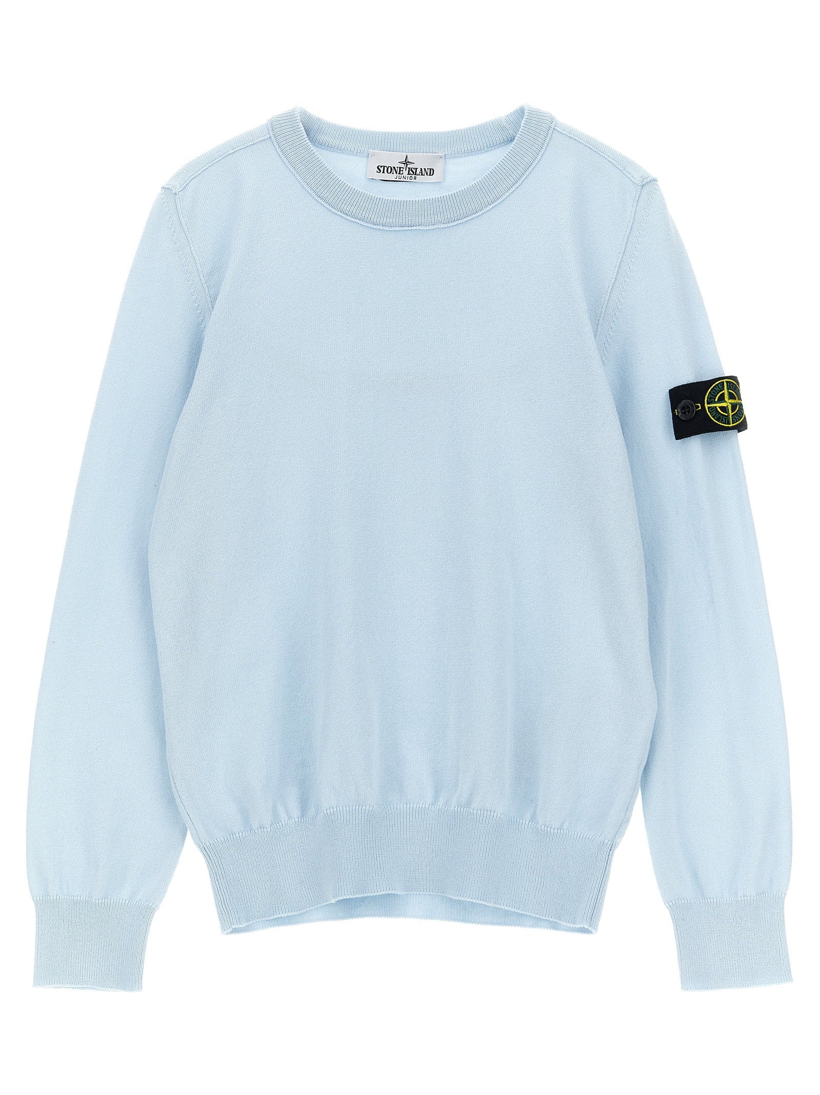 Stone Island Junior Logo-Badge Cotton Sweater — Light blue