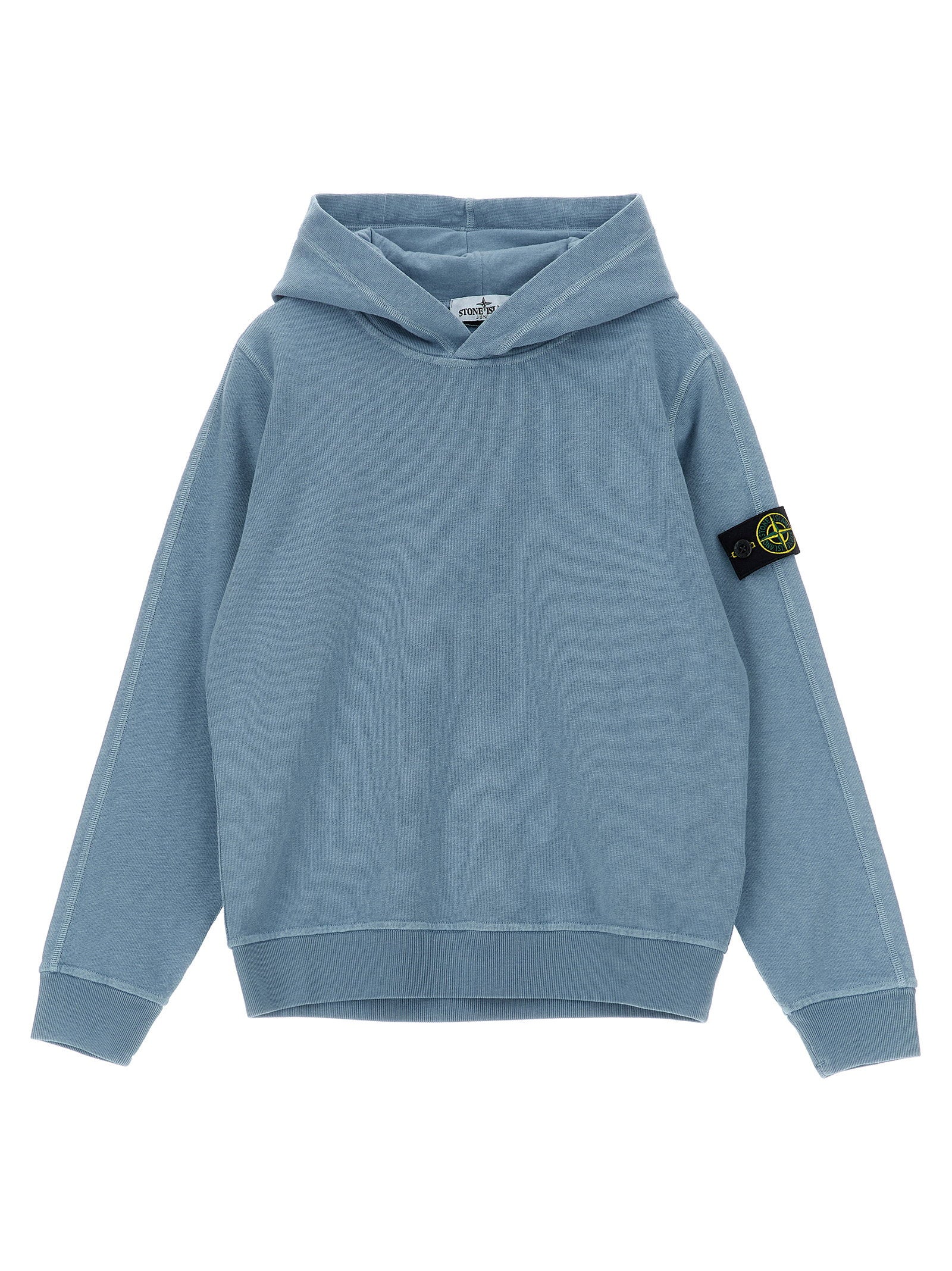 Stone Island Junior Garment-Dyed Cotton Hoodie — Blue