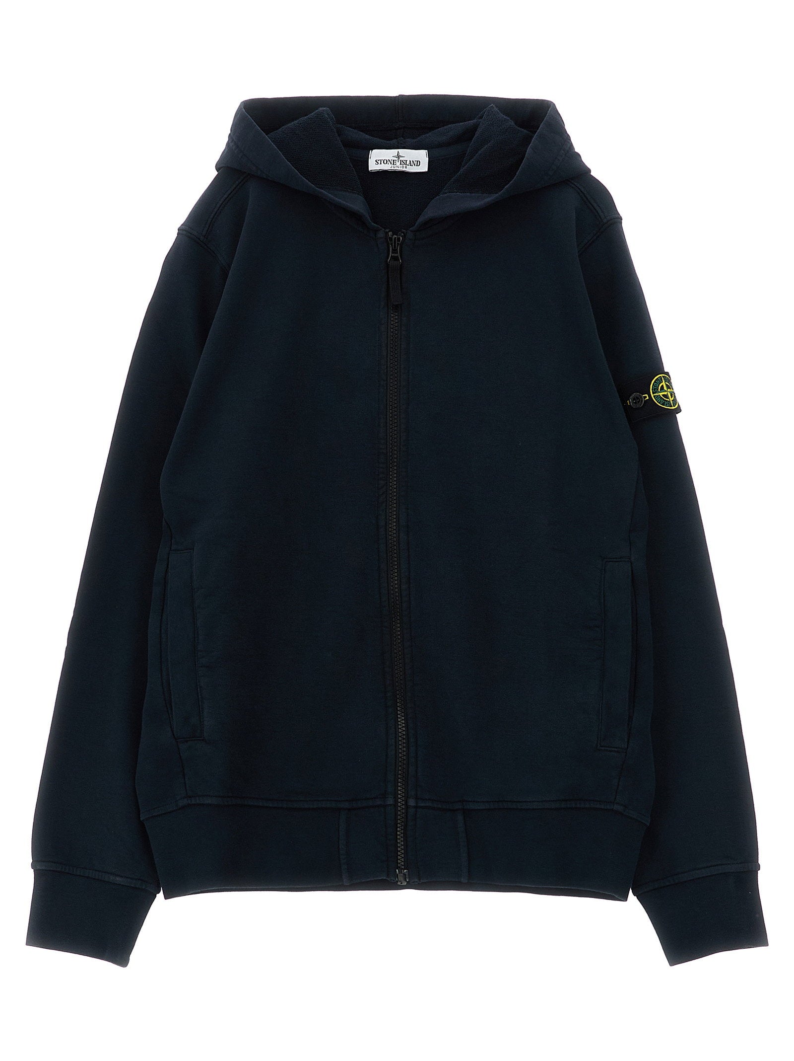 Stone Island Junior Logo-Embroidered Organic Cotton Hoodie — Black