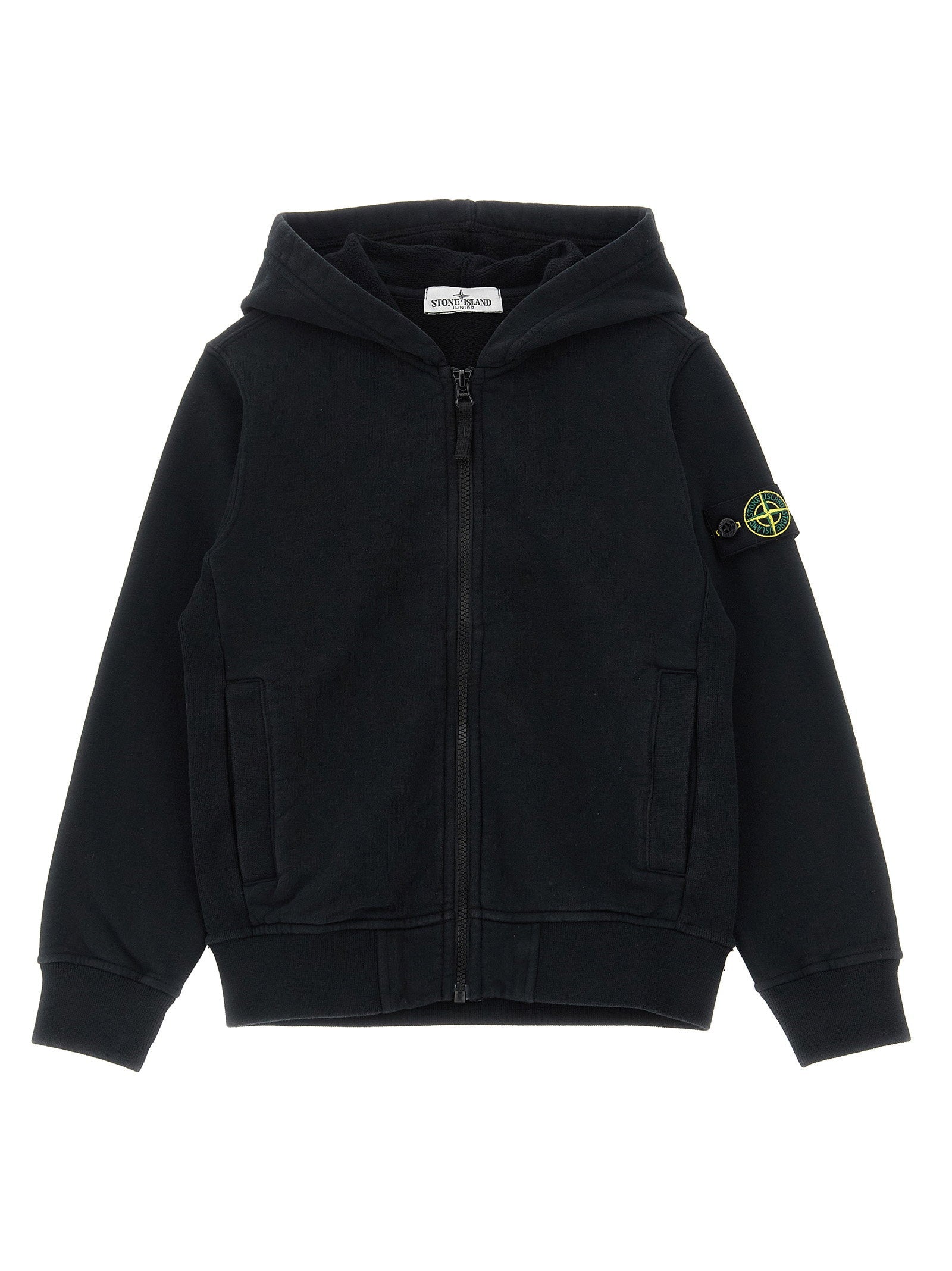 Stone Island Junior Organic Cotton Logo-Patch Hoodie — Black