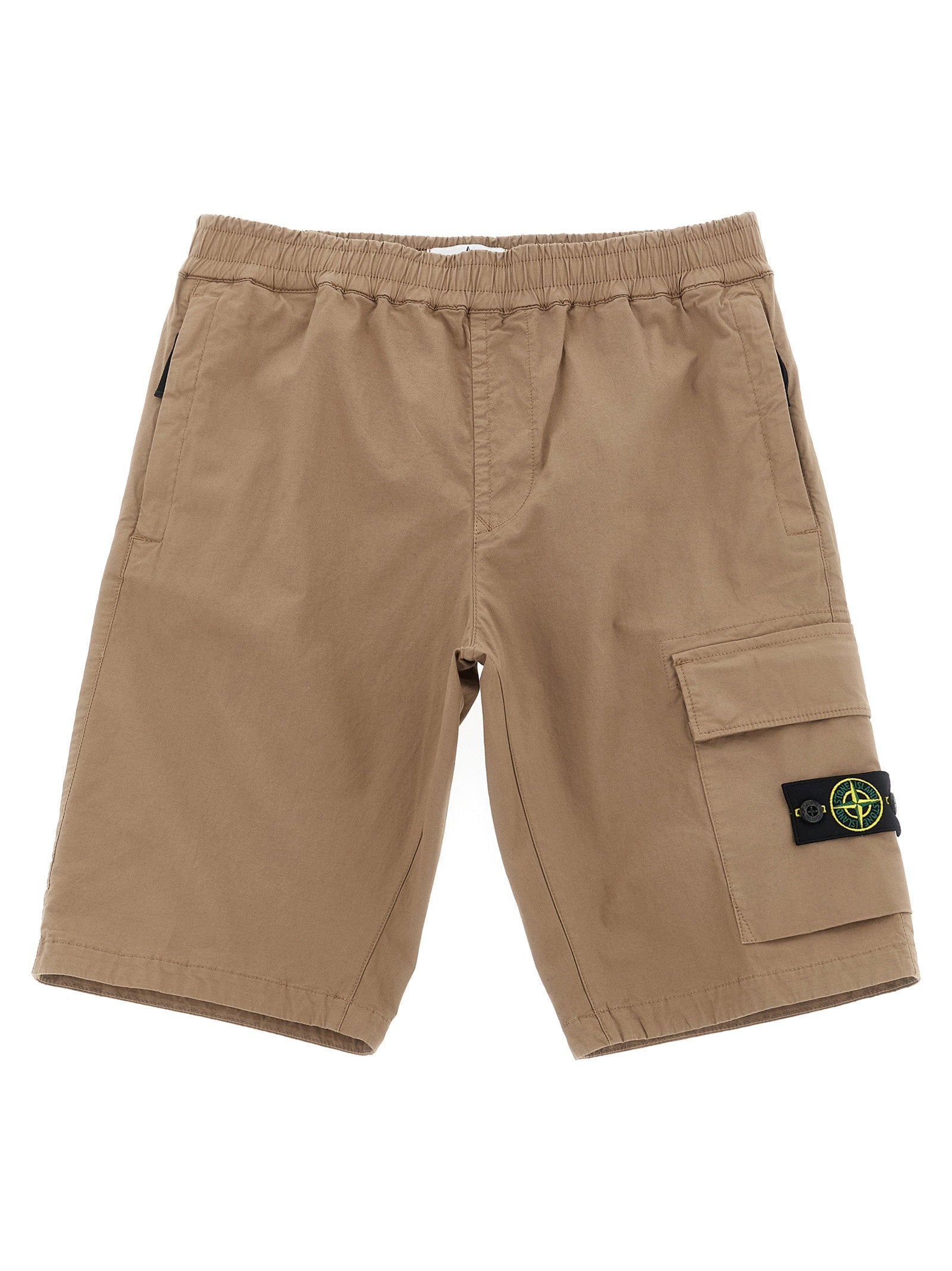 Stone Island Junior Logo-Patched Cotton Cargo Shorts — Beige