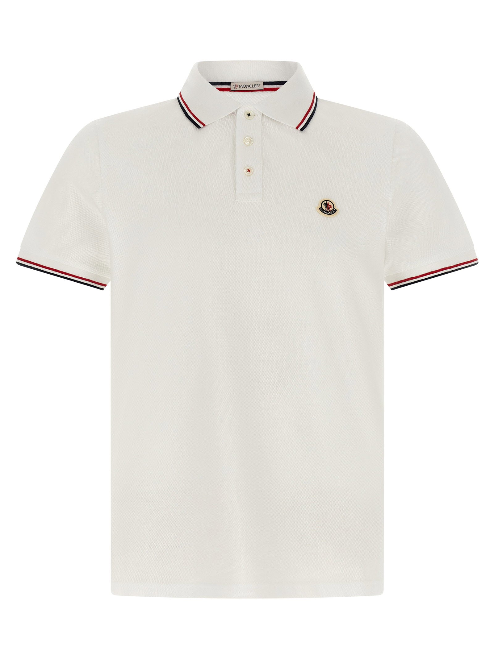 Moncler Tricolor-Trim Piqué Polo Shirt — white