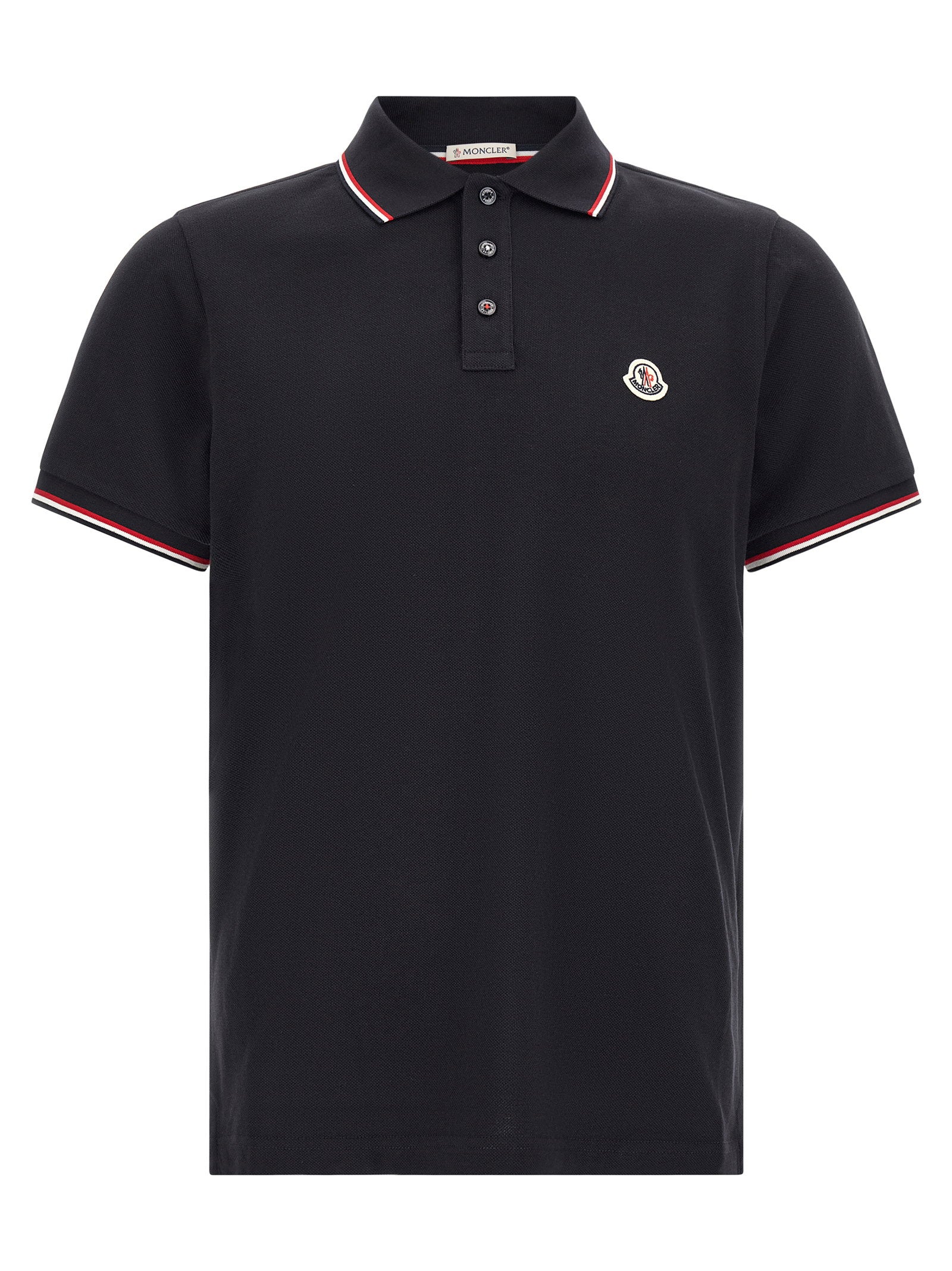 Moncler Tricolor Trim Polo Shirt — Navy
