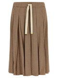 Moncler Pleated Check Wool Blend Skirt — Beige