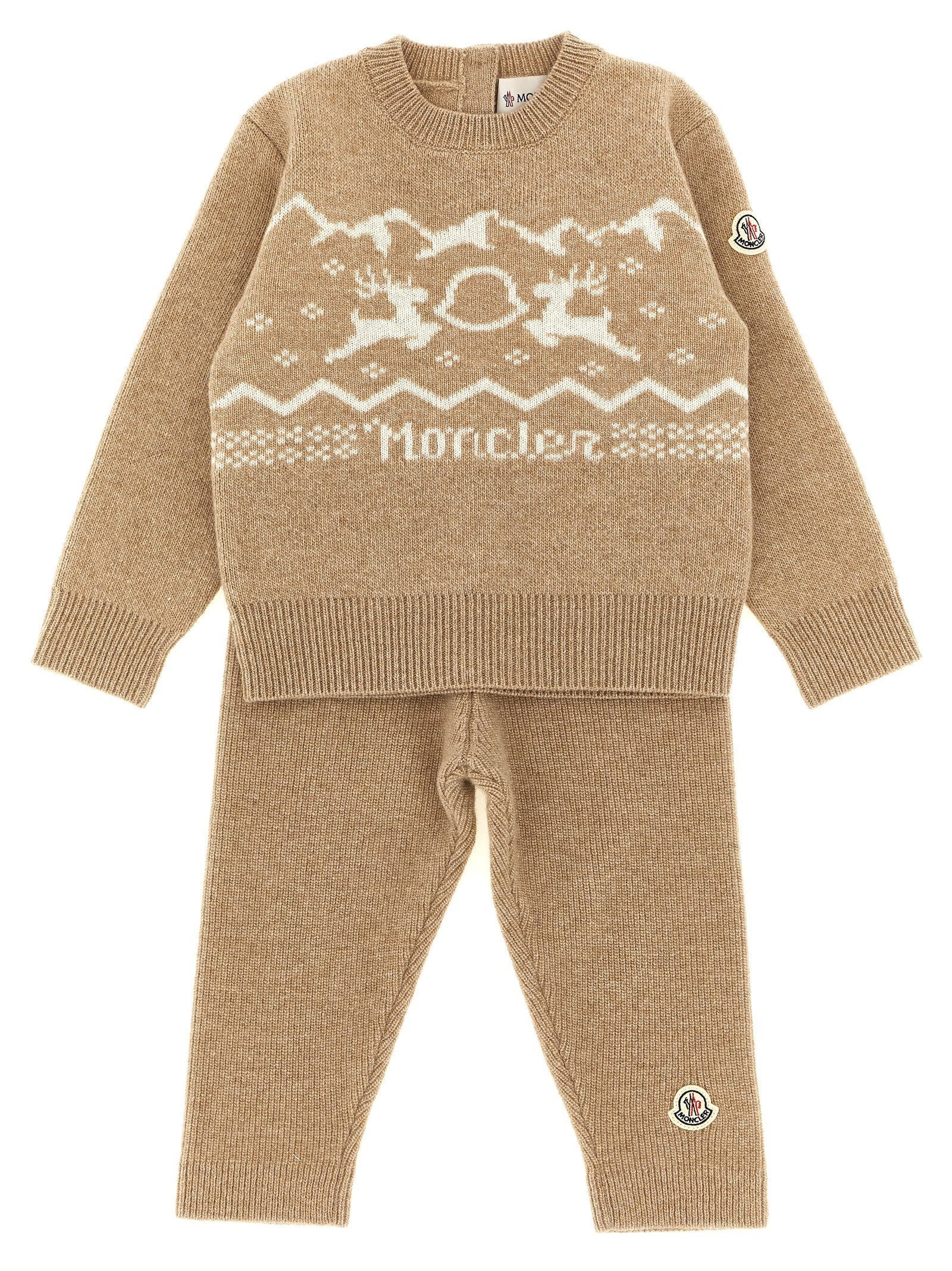 Moncler Enfant Nordic Jacquard Sweater Set — Beige