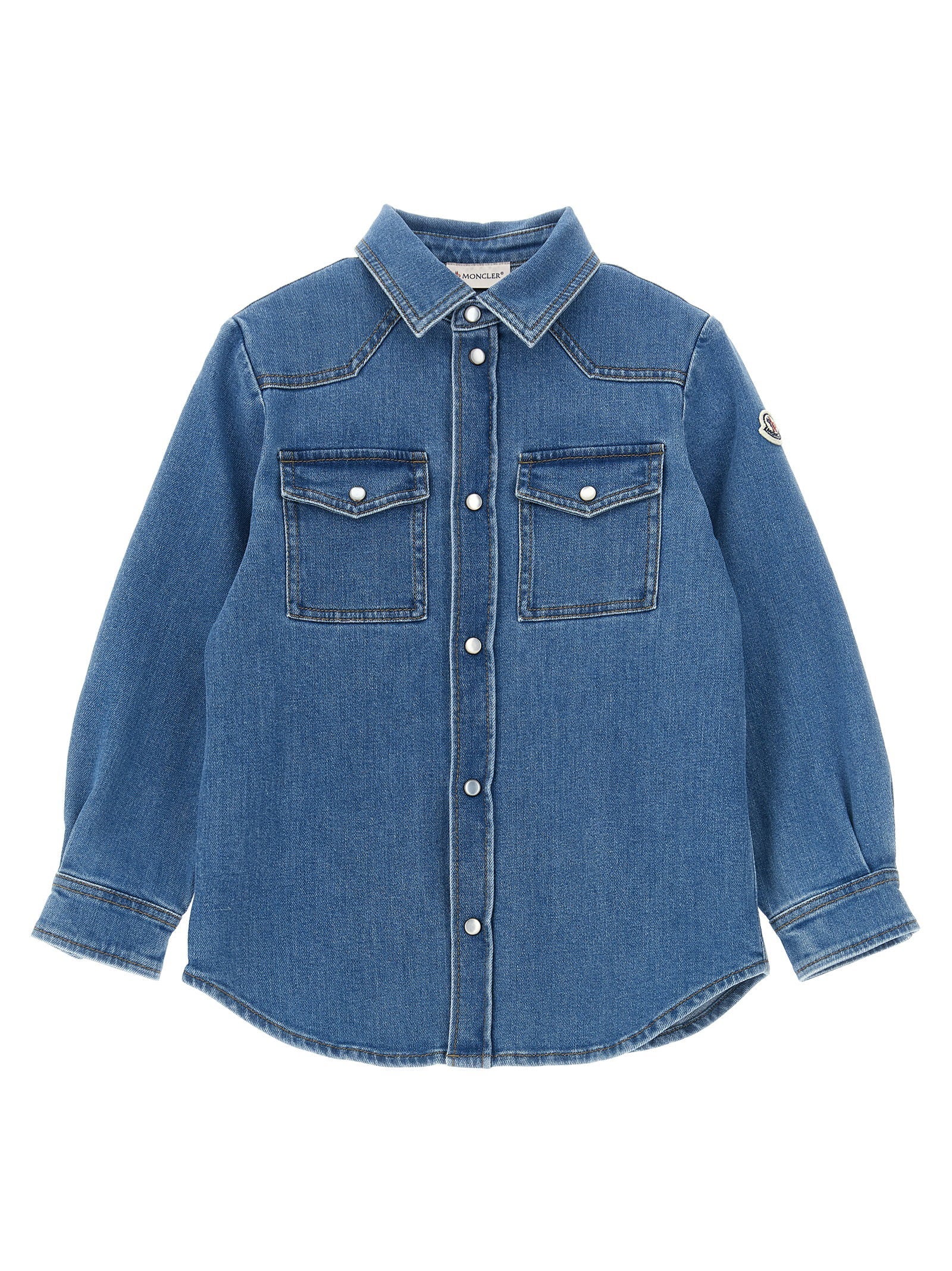 Moncler Enfant Denim Western-Style Shirt — Blue