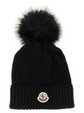 Moncler Enfant Merino Wool Ribbed with Pom-Pom Winter Hat — Black