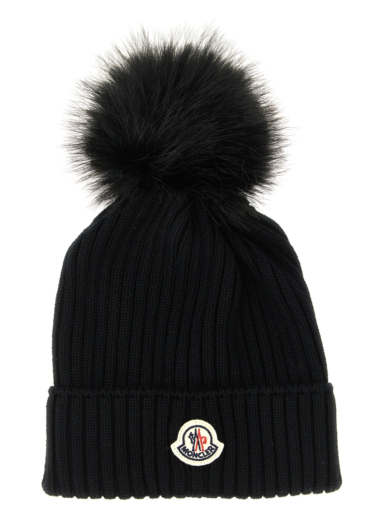 Moncler Enfant Merino Wool Ribbed with Pom-Pom Winter Hat — Black