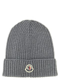 Moncler Enfant Ribbed Merino Wool Beanie — Grey