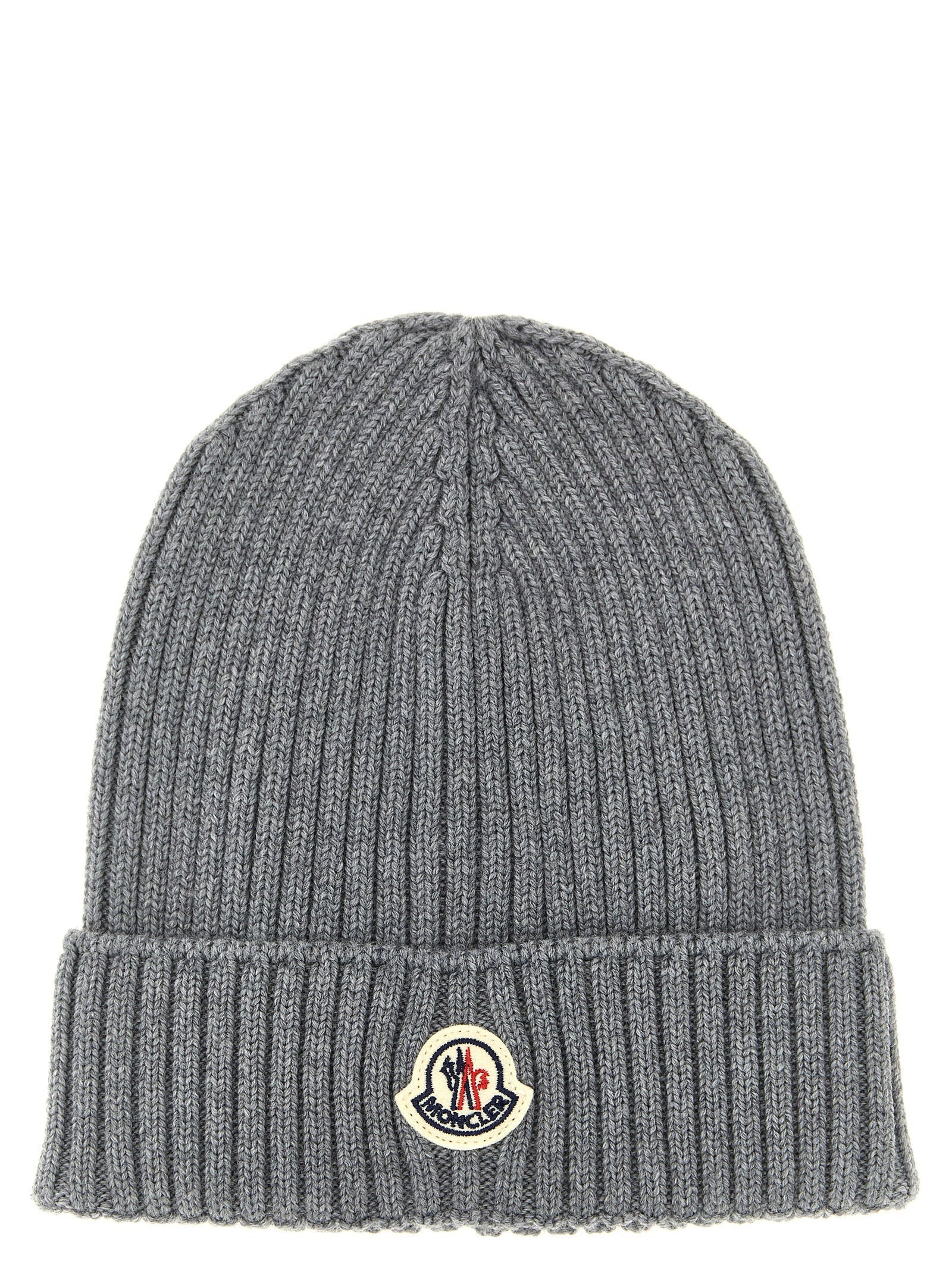 Moncler Enfant Ribbed Merino Wool Beanie — Grey