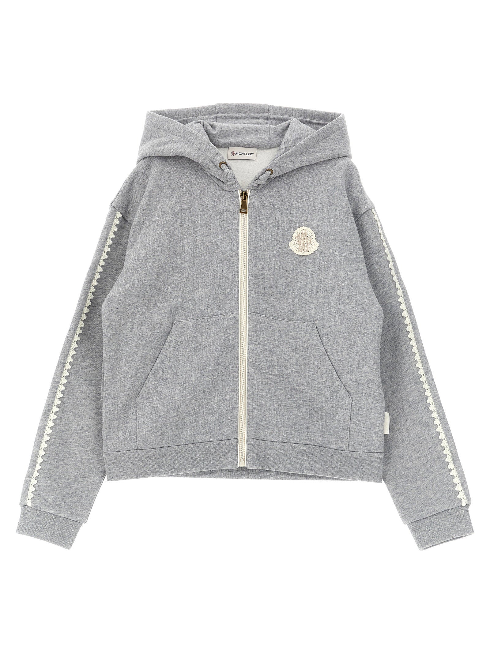 Moncler Enfant Crochet-Trimmed Cotton Hoodie — grey