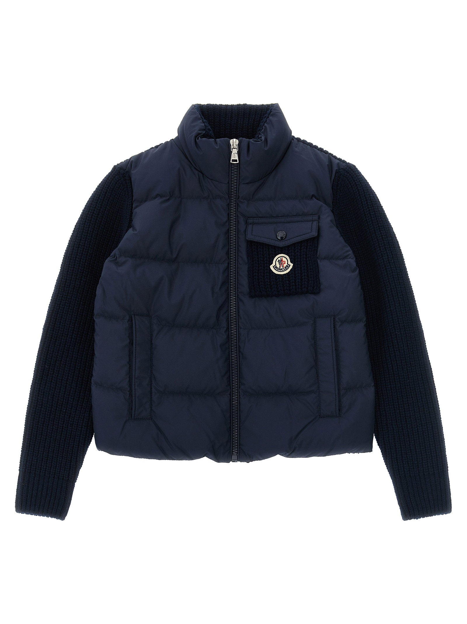 Moncler Enfant Virgin Wool and Cashmere Hybrid Down Jacket — Navy