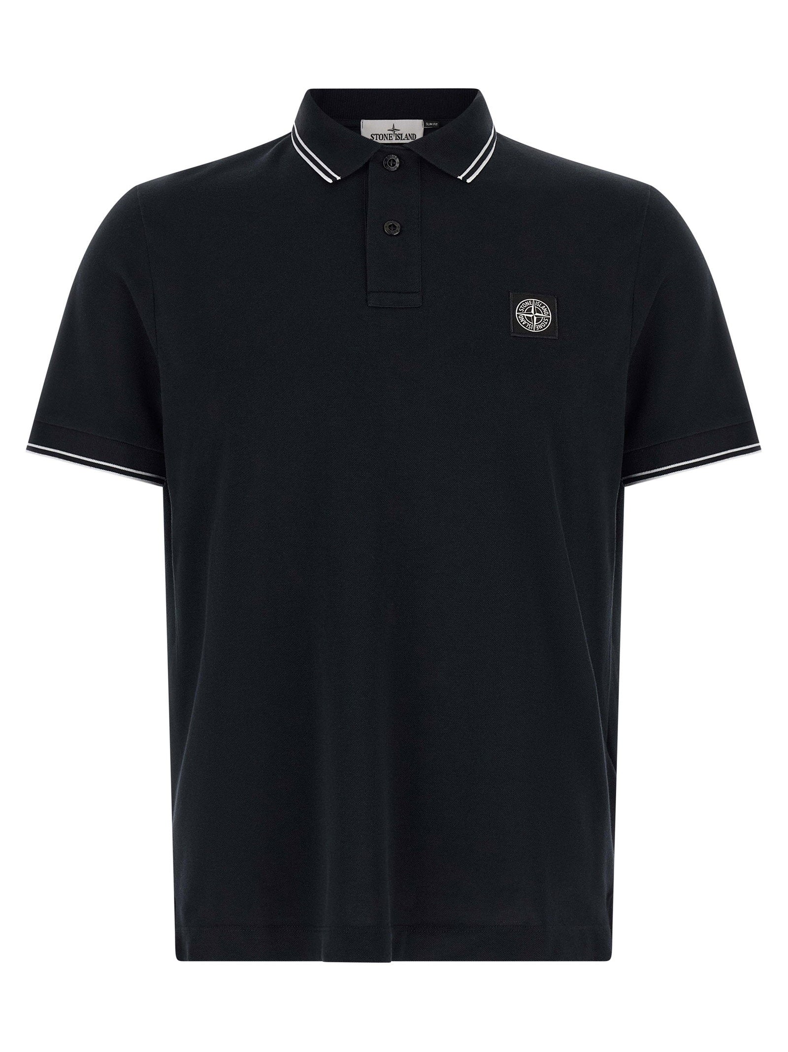 Stone Island Logo-Embroidered Cotton Piqué Polo Shirt — Black