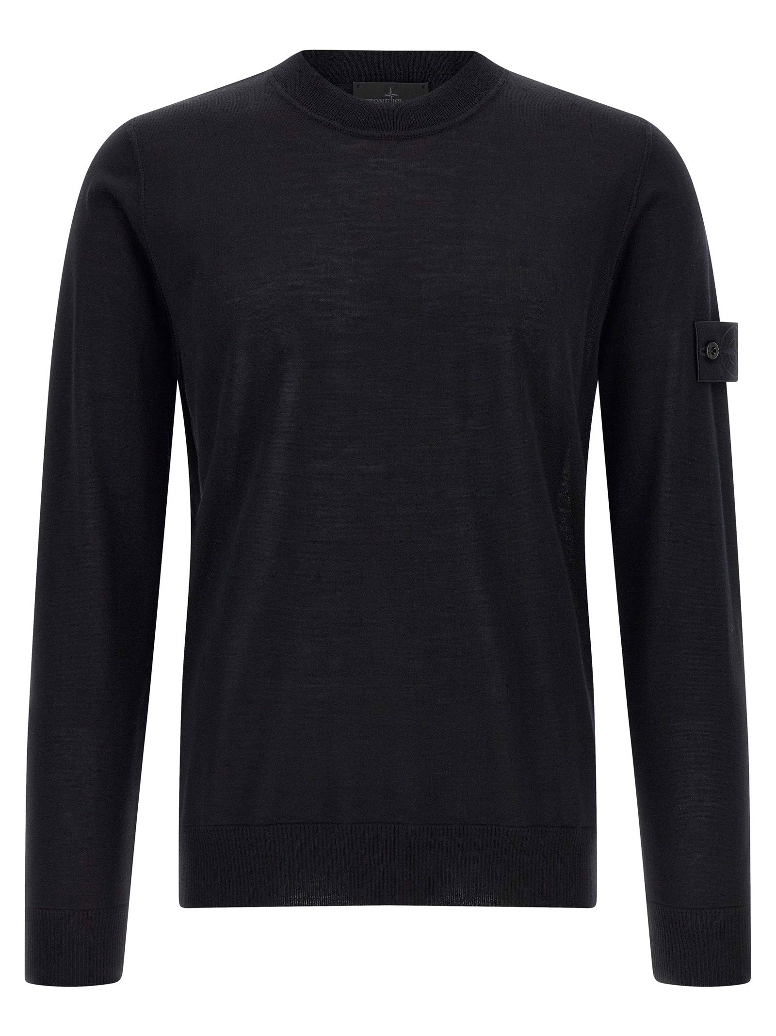 Jersey de cuello redondo de lana virgen Stone Island — Negro