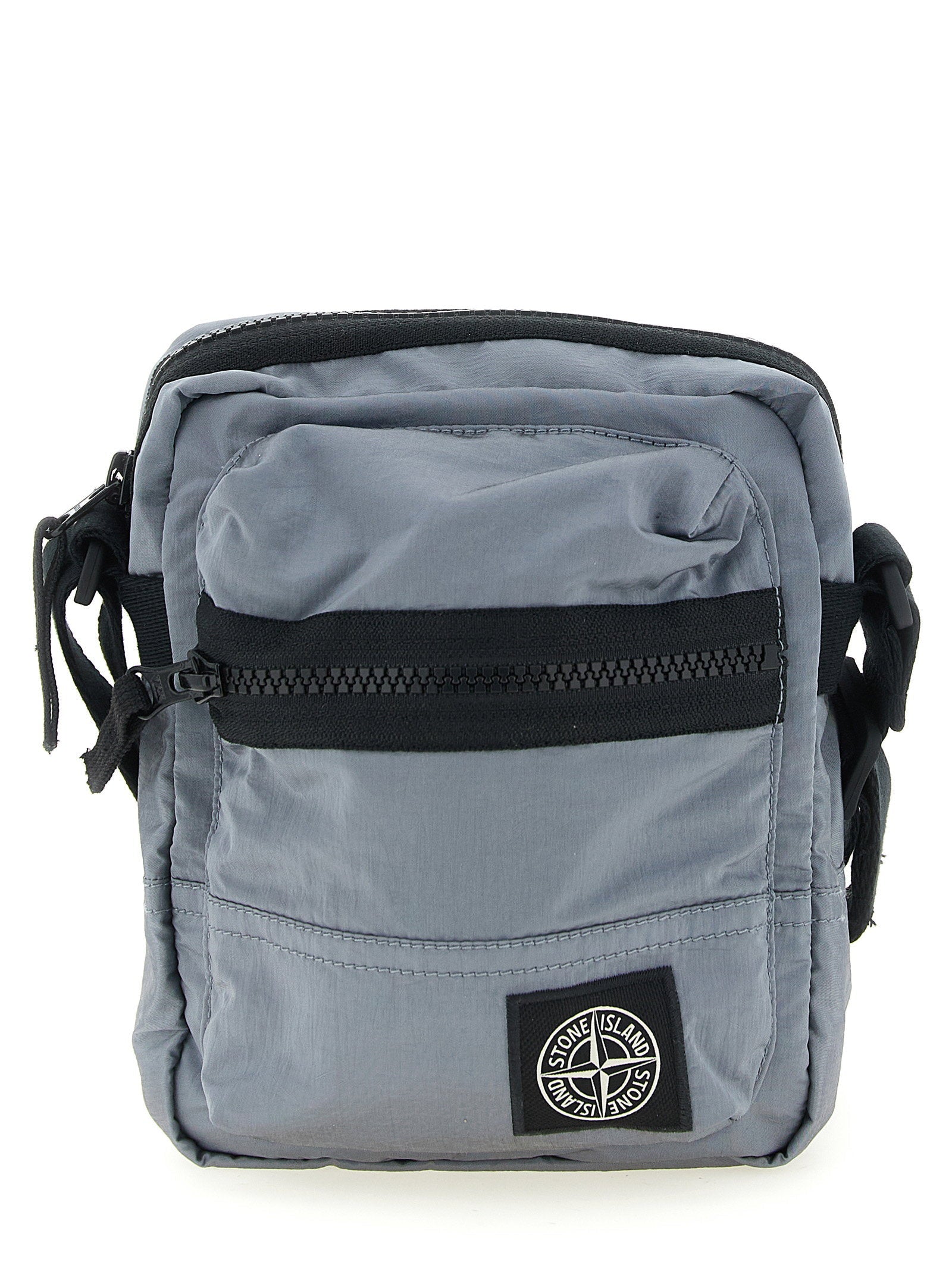 Stone Island Compass-Patch Nylon Crossbody Bag — Grey