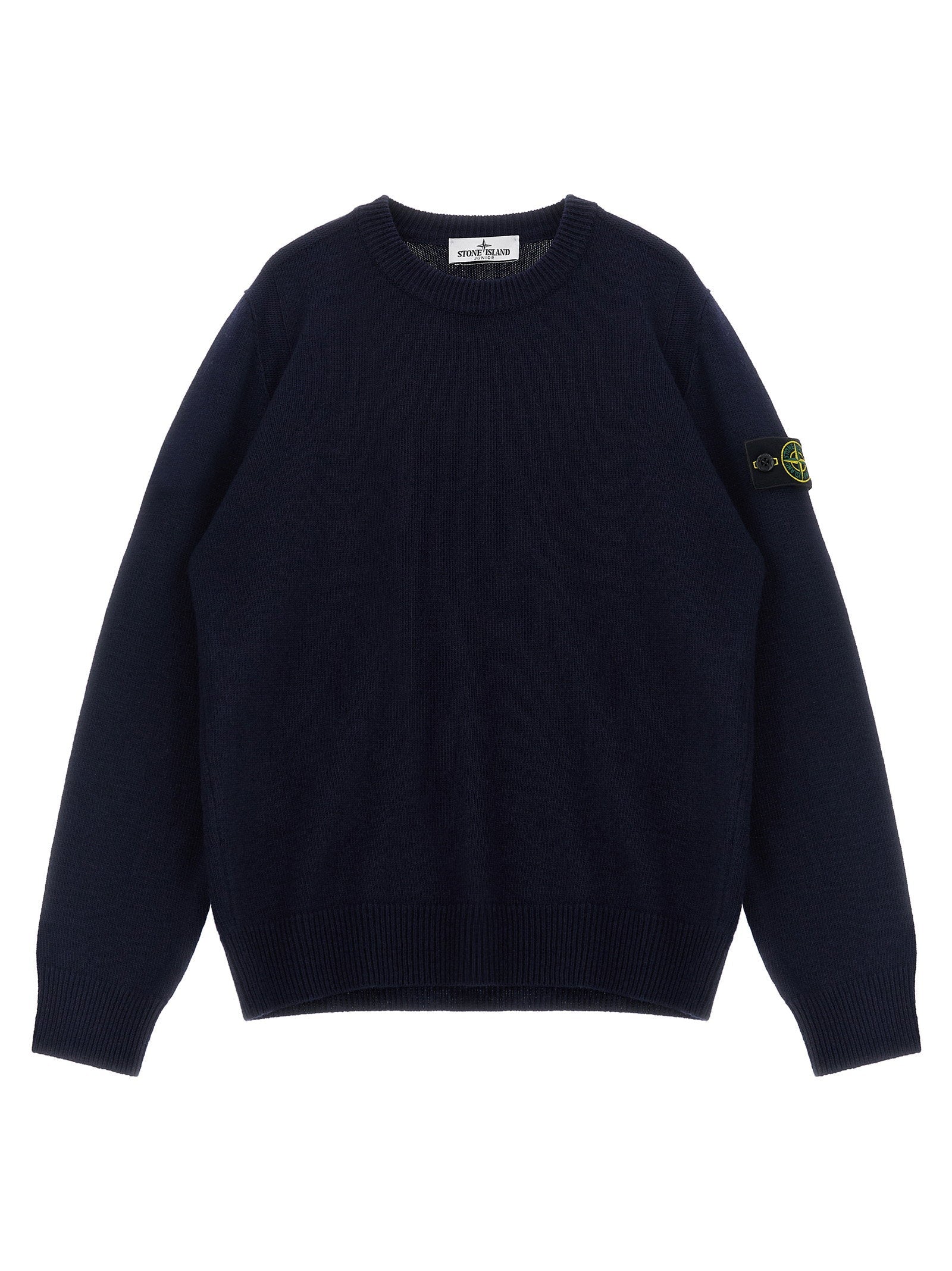 Stone Island Junior Badge Logo Wool Blend Sweater — Navy