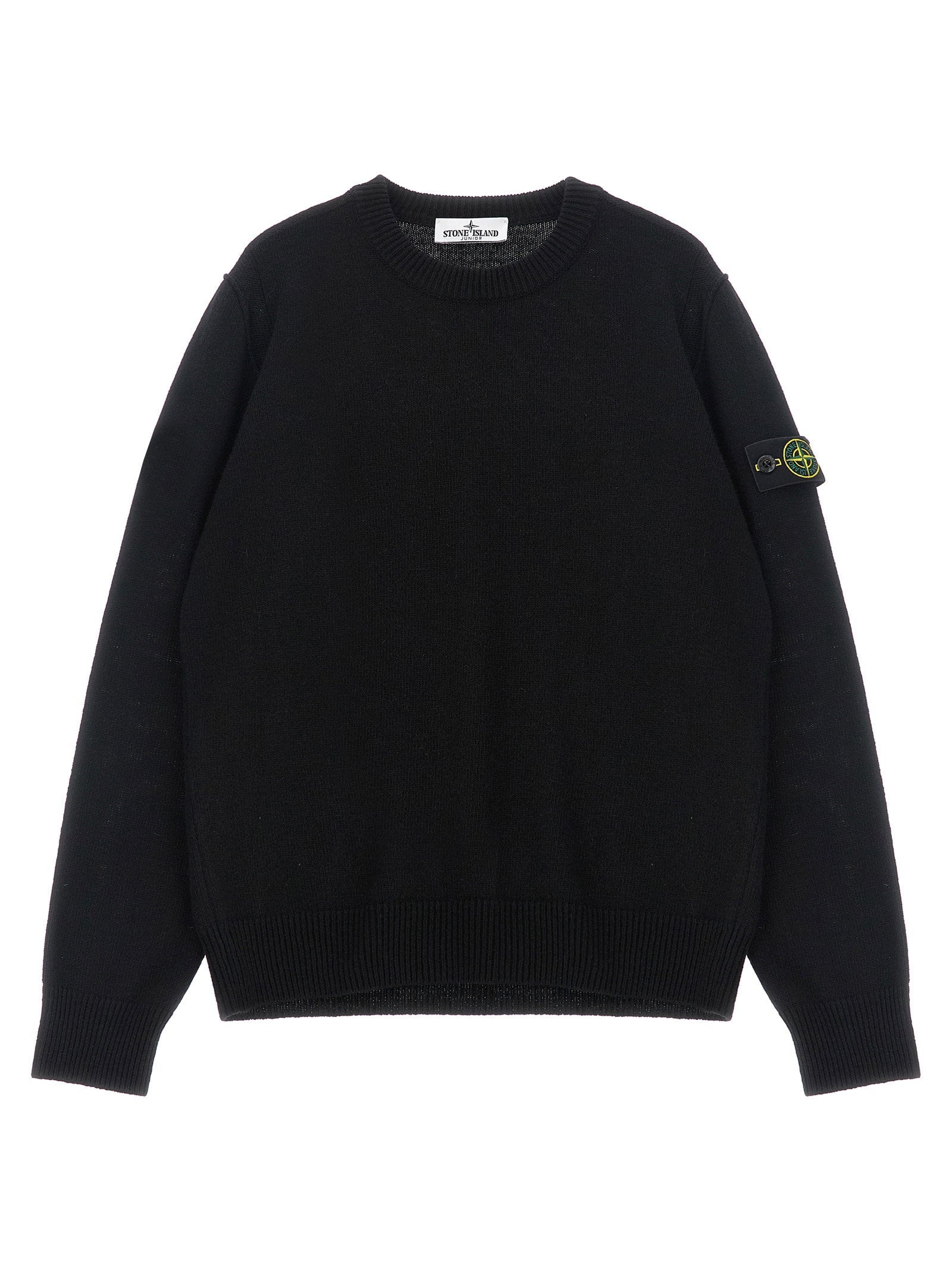 Stone Island Junior Badge Logo Wool Blend Sweater — Black