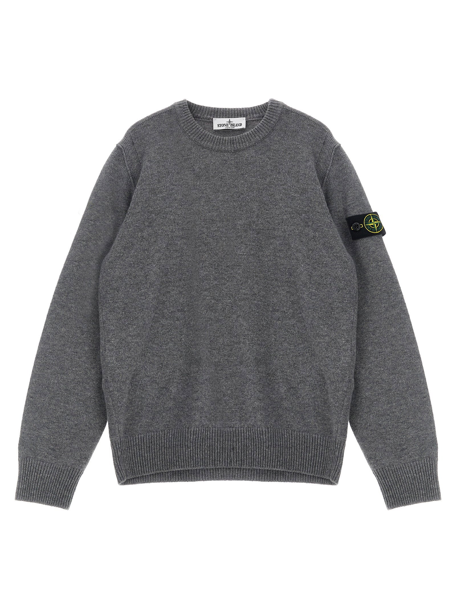 Stone Island Junior Wool Blend with Badge Logo Sweater — grey