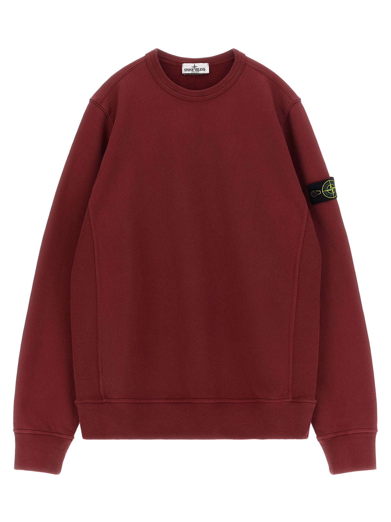 Stone Island Junior Badge Logo Crew Neck Sweatshirt — Burgundy