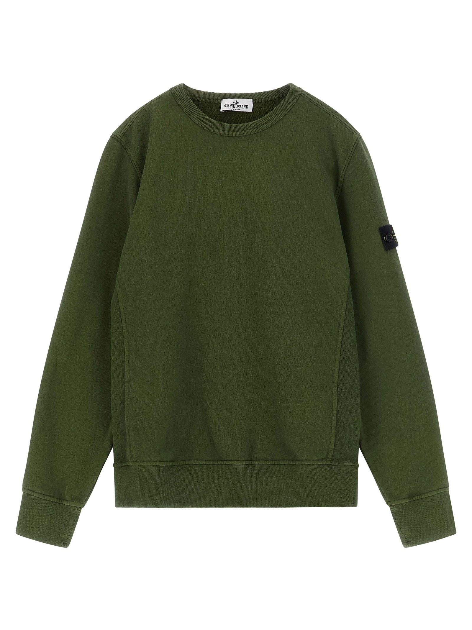 Stone Island Junior Badge Logo Crew Neck Sweatshirt — Olive Green