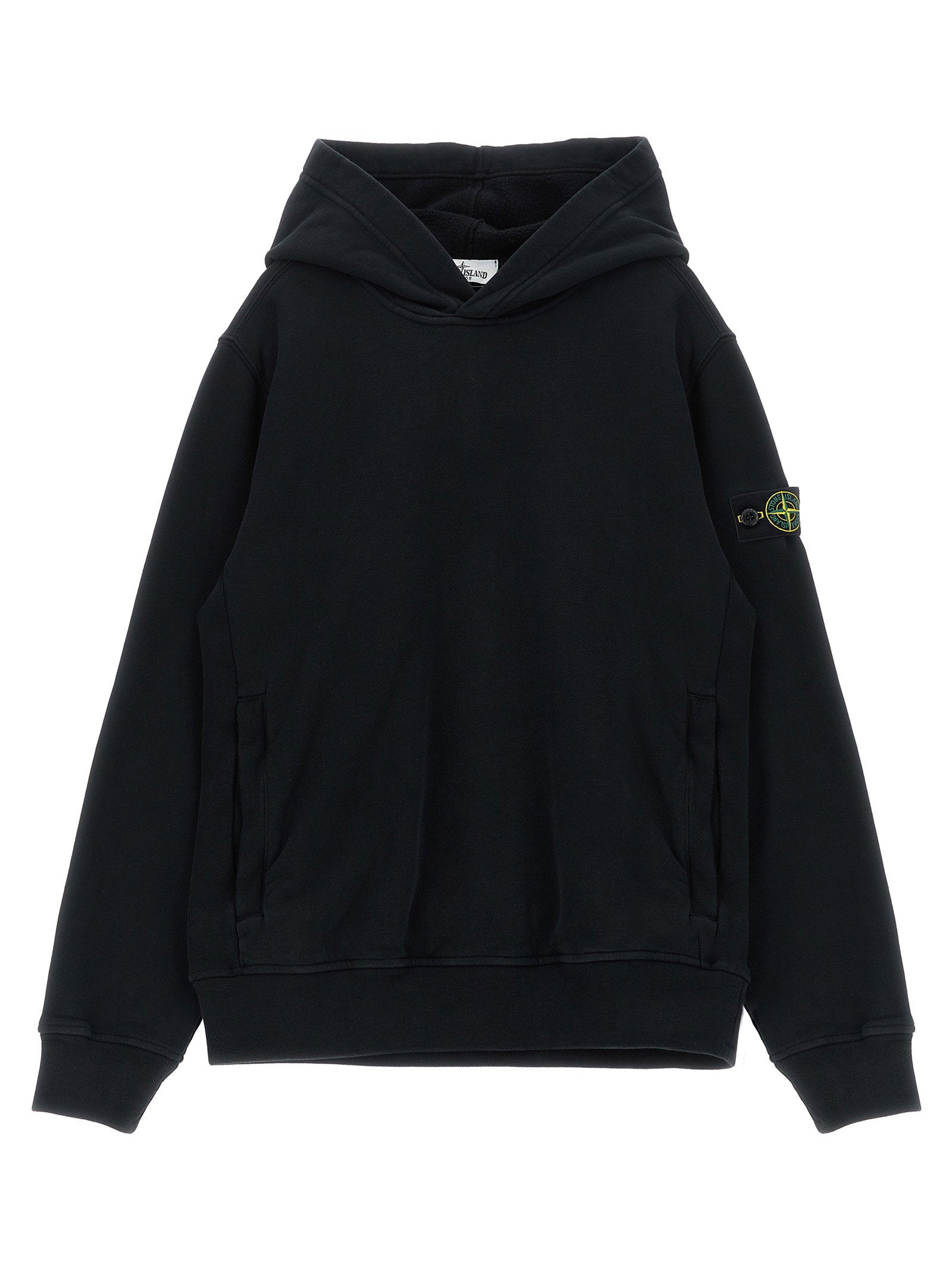 Stone Island Junior Logo-Embroidered Hoodie — black