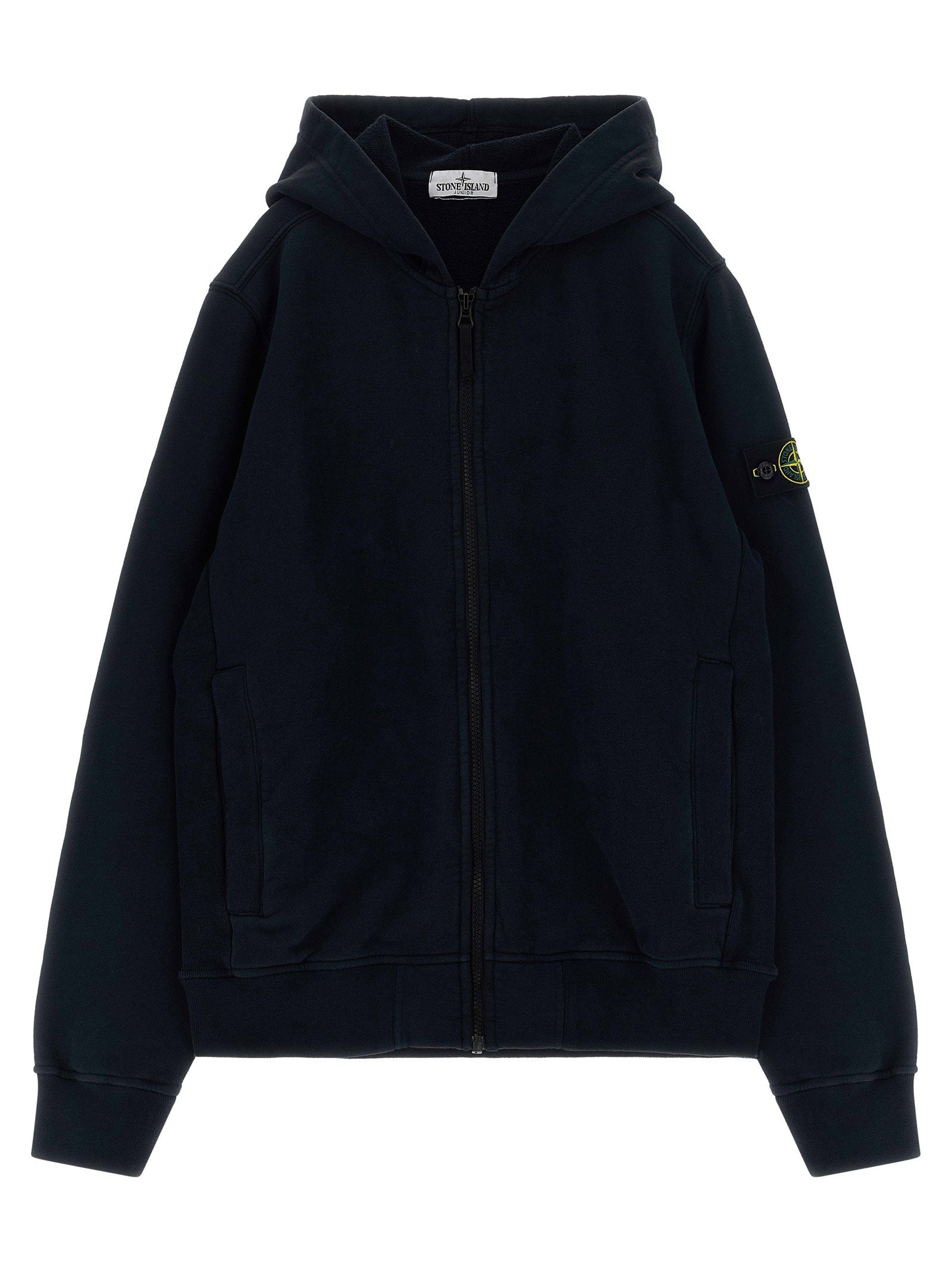 Stone Island Junior Badge Logo Cotton Hoodie — Navy