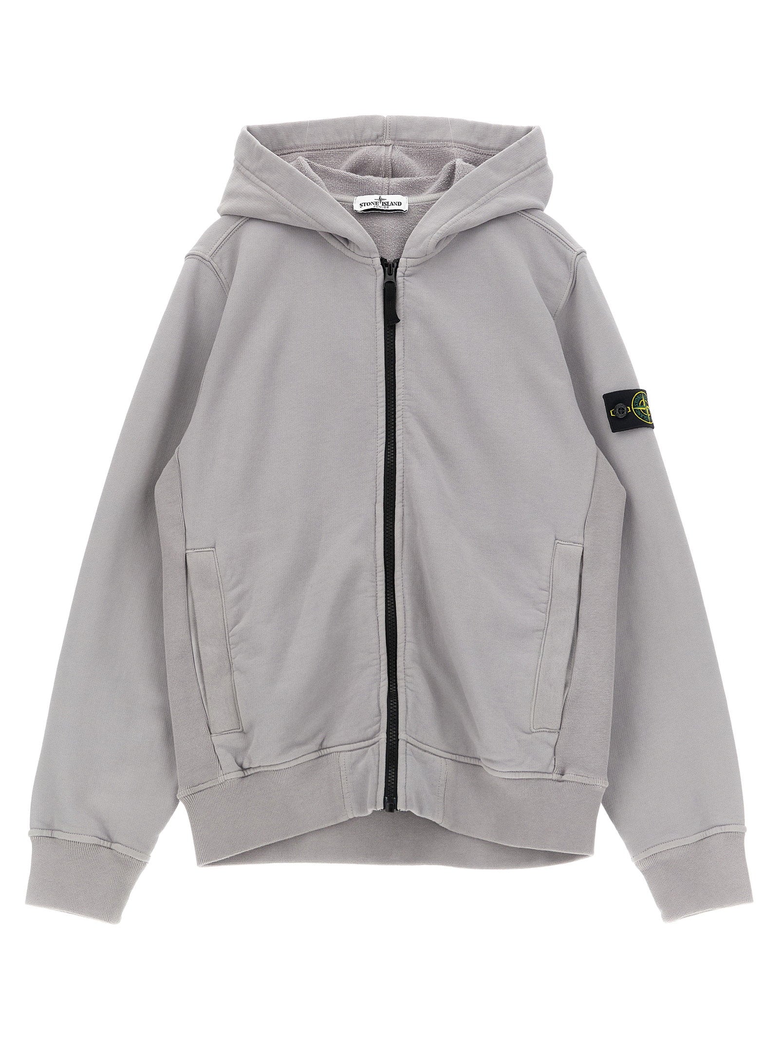 Stone Island Junior Badge Logo Cotton Hoodie — Gray