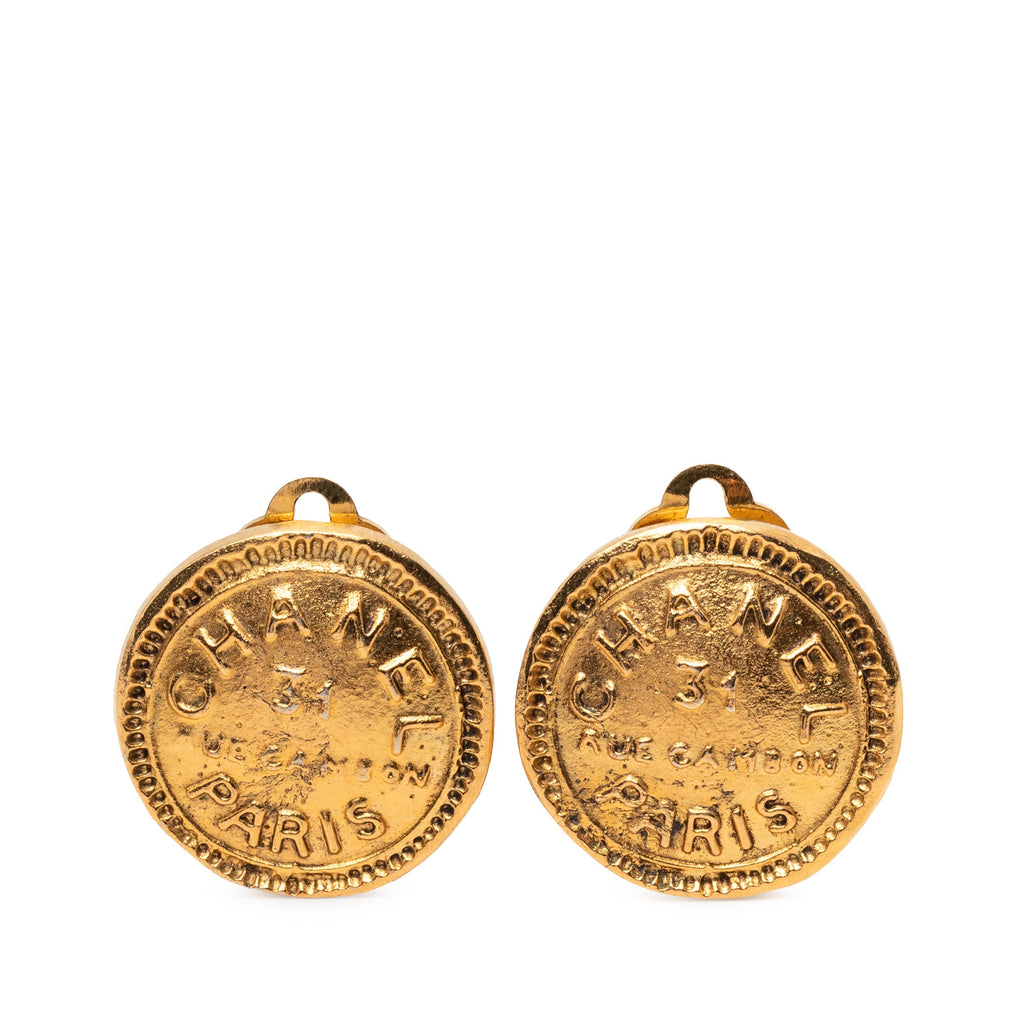 Gold Plated 31 Rue Cambon Round Clip On Earrings