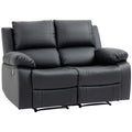 Double PU Leather Reclining Loveseat with Pullback Control Footrest, Black