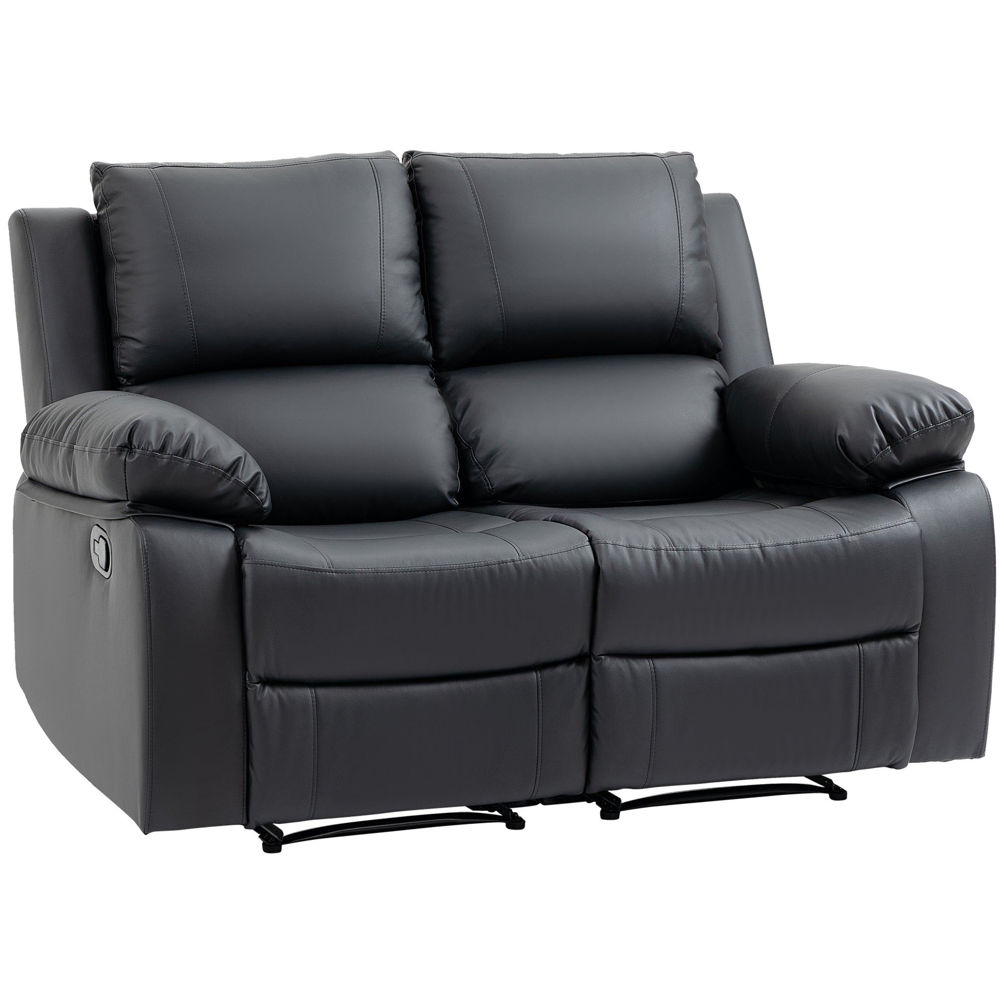 Double PU Leather Reclining Loveseat with Pullback Control Footrest, Black
