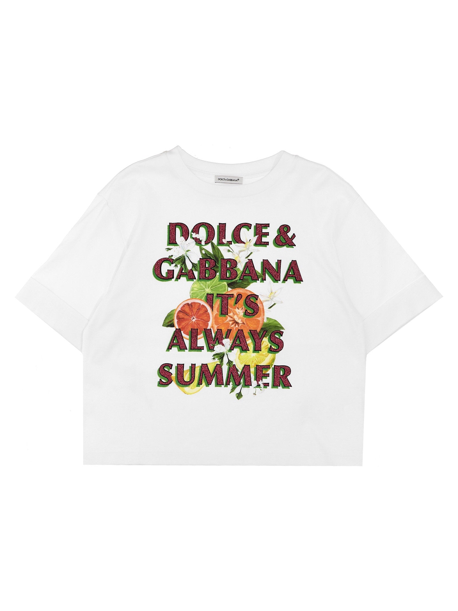 Dolce & Gabbana Citrus-Print Glitter T-shirt — White