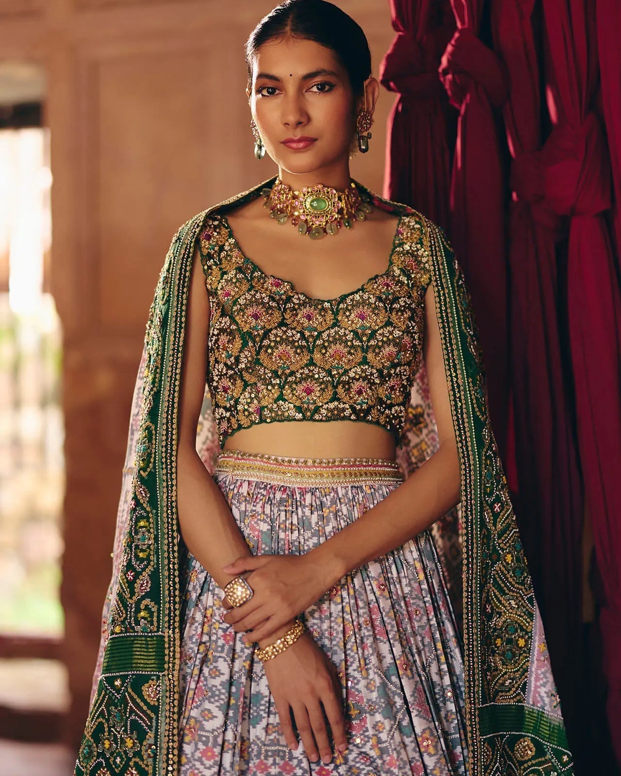 Ivory & Green Patola Lehenga By KYNAH, Luxury Indian Fashion & Bridal Wear