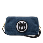 Denim Embroidered Logo Wristlet Pouch