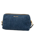 Denim Embroidered Logo Wristlet Pouch