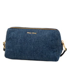 Denim Embroidered Logo Wristlet Pouch
