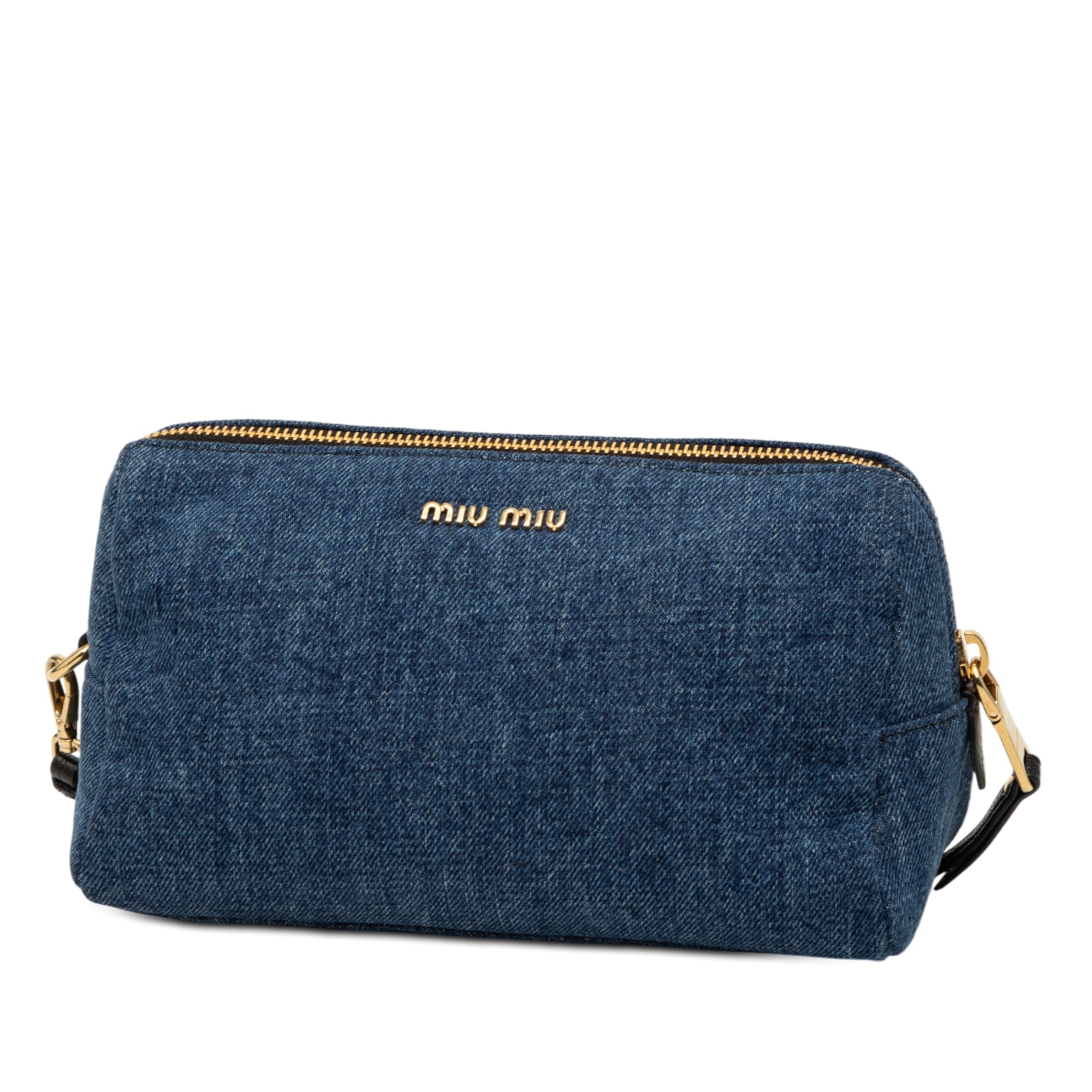 Denim Embroidered Logo Wristlet Pouch