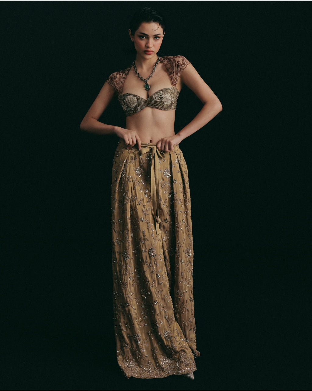 Notes Of Gold, Hints Of Sage Pants Set By KYNAH, Luxury Indian Fashion & Bridal Wear