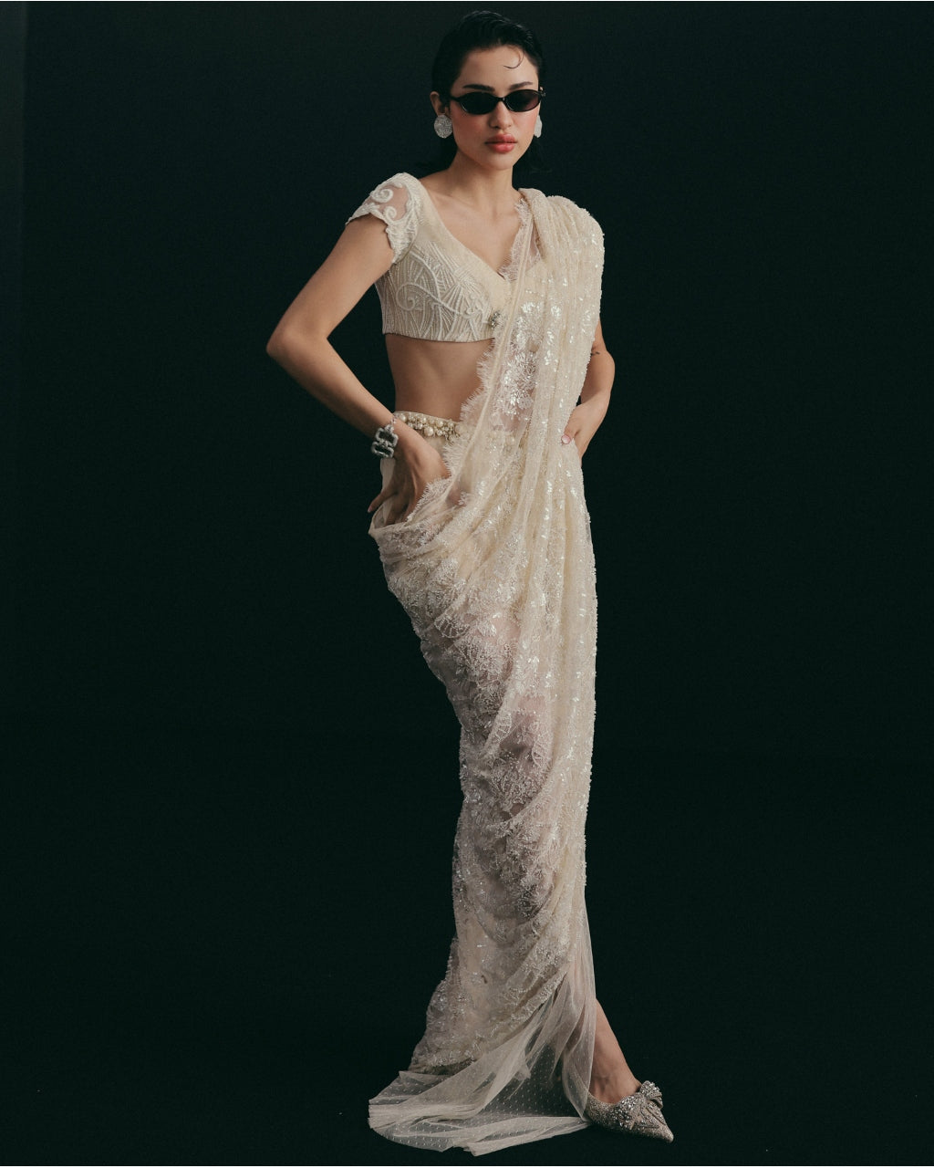 Tied With A Bow Draped Sari By KYNAH, Luxury Indian Fashion & Bridal Wear