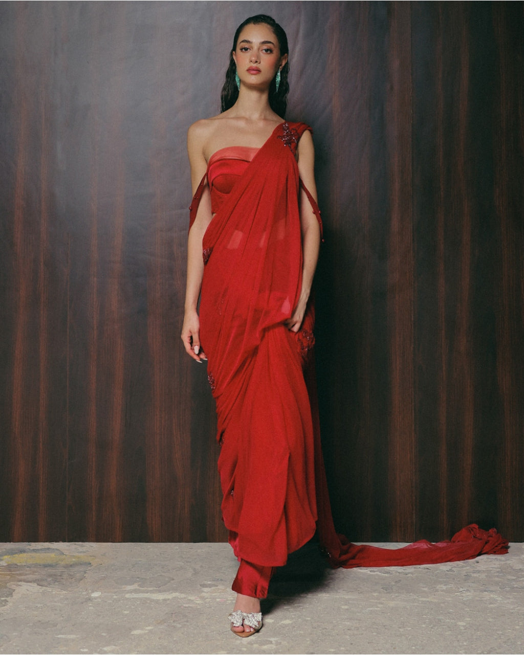 A Roman Red Sari Set By KYNAH, Luxury Indian Fashion & Bridal Wear