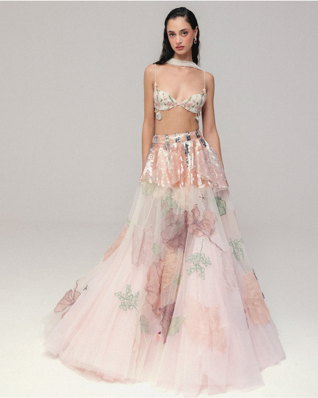 Stolen Sea Shells, Hand Picked Flowers Skirt Set By KYNAH, Luxury Indian Fashion & Bridal Wear