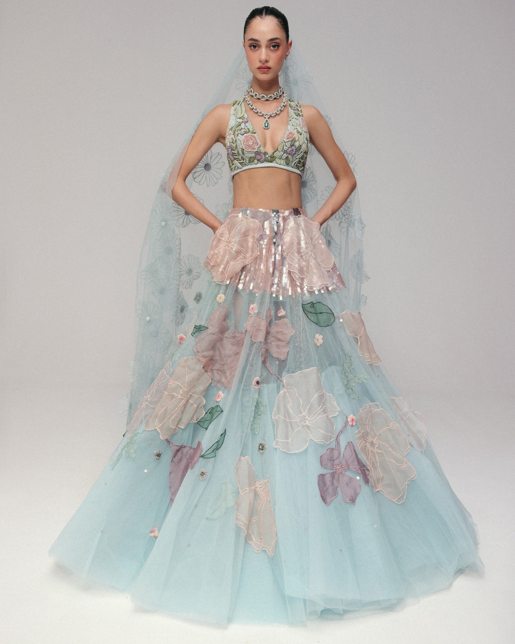 Like Flowers In Spring Skirt Set By KYNAH, Luxury Indian Fashion & Bridal Wear