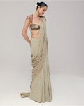 Notes Of Sage, Hints Of Gold Sari By KYNAH, Luxury Indian Fashion & Bridal Wear