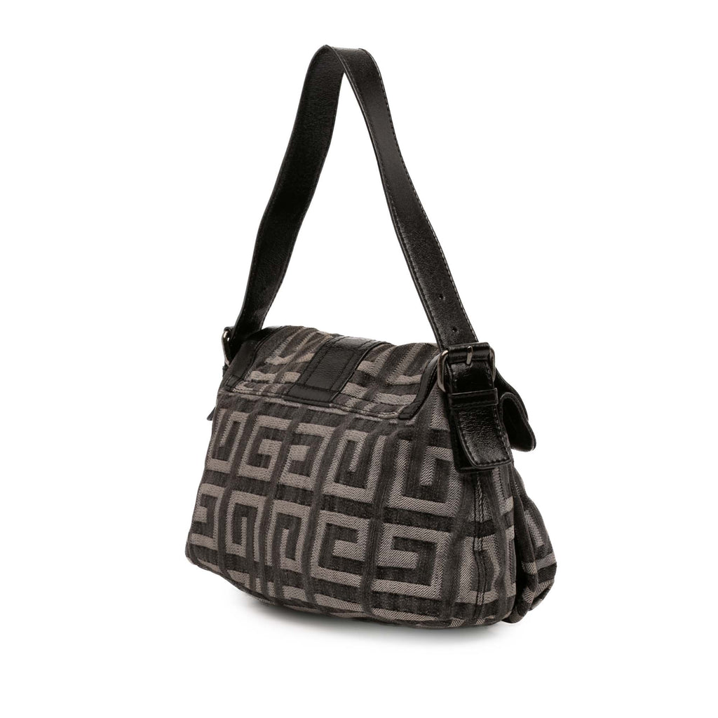 Leather Trimmed Monogram Denim Shoulder Bag